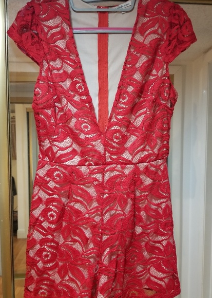 Charlotte Russe Red Lace Romper - Picture 4 of 4